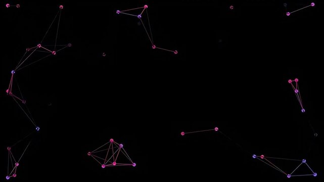 Abstract network of glowing nodes and lines forming constellations on black background.