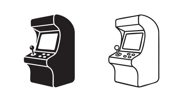 retro arcade game cabinet black silhouette and outline art vector icon