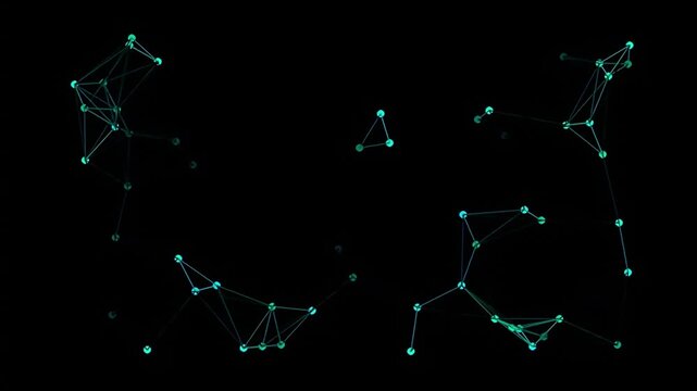 Glowing network nodes and lines forming abstract digital constellations animation.