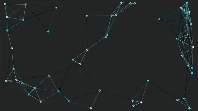 Abstract digital network nodes and lines animation on dark background.