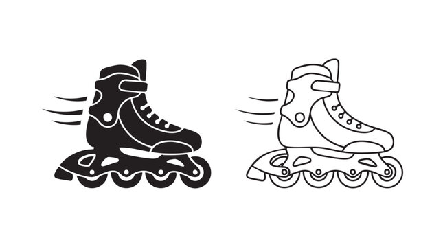 rollerblades black silhouette outline art vector icon black silhouette and outline art black silhouette and outline art vector icon
