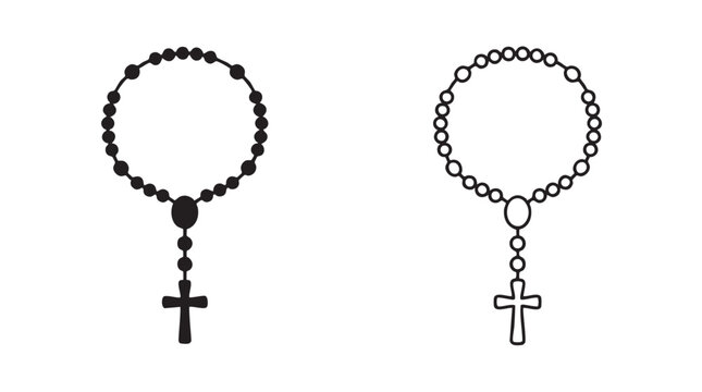 rosary beads black silhouette and outline art vector icon design