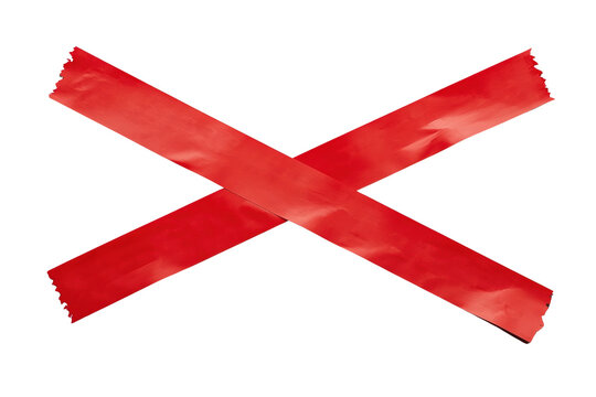 Wide red tape X mark with torn edges
