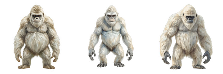 Fototapeta premium Illustration of three white gorillas standing upright against a black background