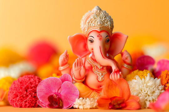 Ganesh Chaturthi poster, Ganesh Chaturthi concept, Indian festival Ganesh Chaturthi banner with lord ganesh statue