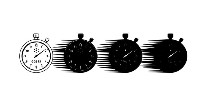 Stopwatches in a Row with Different Times and Motion Lines Featuring Stopwatch, Time, Speed with Racing and Timer Elements