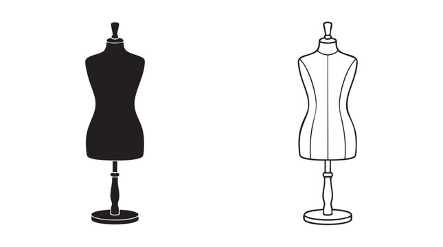 tailor's dummy black silhouette and outline art vector icon design