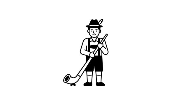 Minimalist vector illustration of a man playing alpine horn