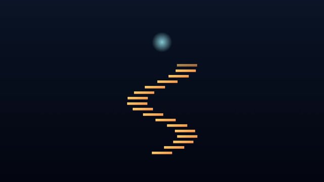 Minimalist abstract ball bouncing down glowing staircase animation loop for motion and digital backgrounds 4k