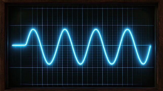 Blue waveform glowing on a vintage oscilloscope screen