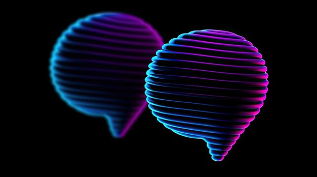 Glowing neon speech bubbles with a purple and blue gradient on a black background