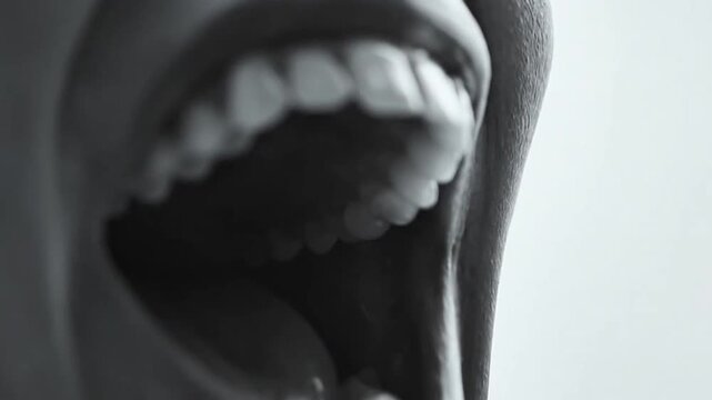Close-up of wide open human mouth for dental anatomy study.