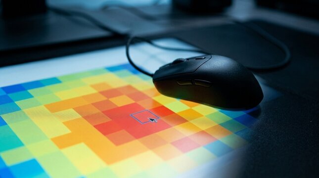 Of a computer mouse hovering over a data point within a color-coded heat map chart &ndash; Warehouse Slotting Optimization Stock Photo