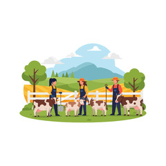 Fototapeta premium Farmers with cows on a farm