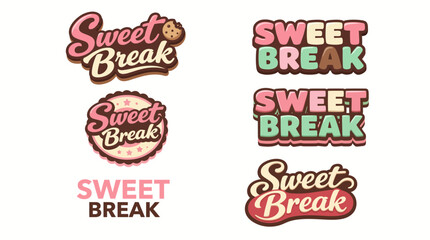 Obraz premium Colorful logos themed around a 'Sweet Break', highlighting the joy of snacks and treats, aimed at inviting customers to indulge in delightful moments.