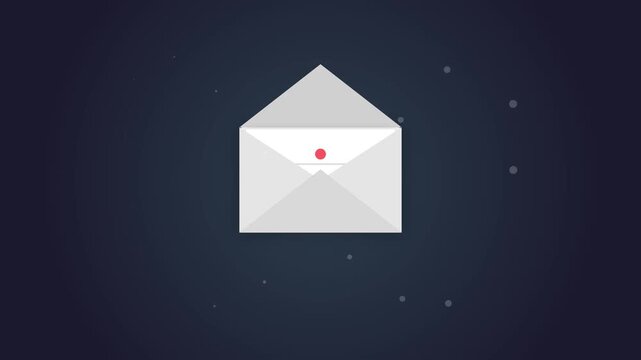 Minimalist flat vector illustration of an open envelope with a notification dot.