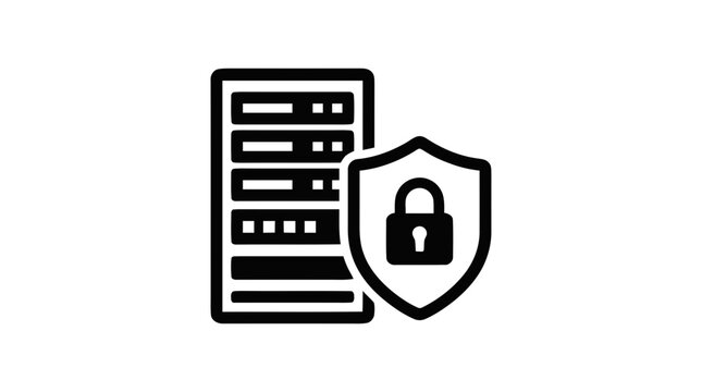 Vector illustration of secure server icon, data protection and cybersecurity symbol on a transparent background