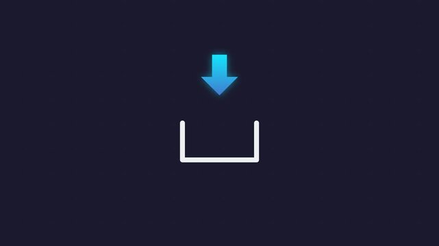 Minimalist digital download icon with a blue arrow pointing into a white box.