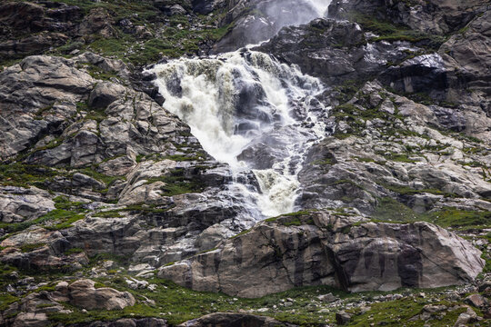 Mountain Waterfall in Rocky Alpine Landscape, Austria, Tyrol, Zams, 29 June 2026
