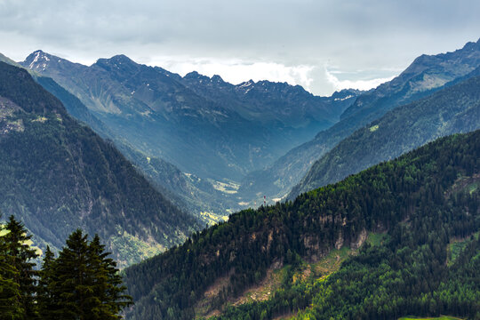 Mountain valley with forested slopes and rugged peaks, Germany, Bavarian Alps, Alpenquerung E5, 29 June 2026