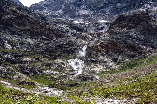Mountain Waterfall Flowing Through Rocky Terrain, Austria, Tyrol, Zams, 29 June 2026