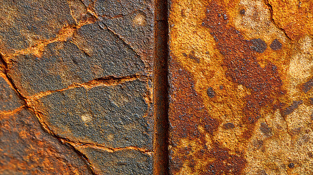 Macro Detail Of Corroded Metal Texture With Vibrant Orange Rust And Deep Black Contrast Patterns