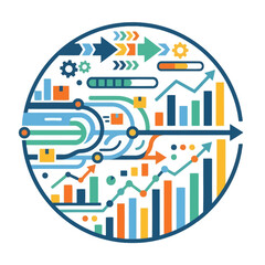 Naklejka premium A circular graphic showing business growth and logistics data flow
