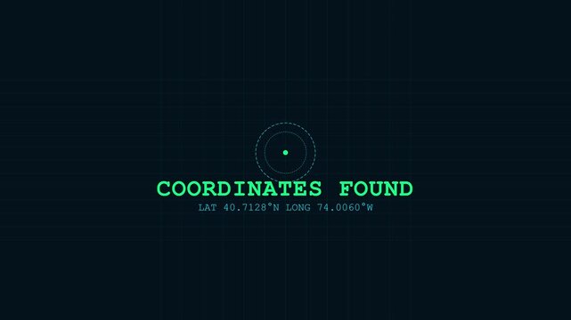 Coordinates found hud interface with digital latitude and longitude data overlay animation 4k
