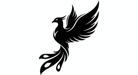 Fototapeta premium Monochrome phoenix silhouette with outstretched wings, a bold black emblem suggesting myth and flight.