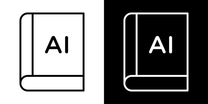 AI book icon with hardcover design and AI label, for e-learning, machine learning education, and digital library apps
