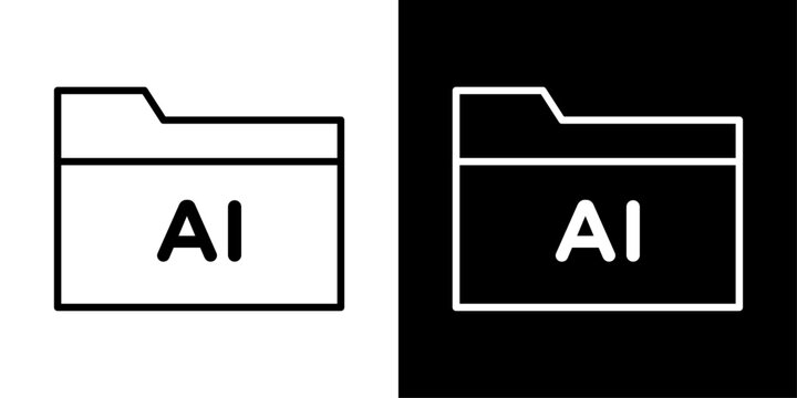 AI folder icon with document tab and AI label, for file storage, data management, and cloud computing apps