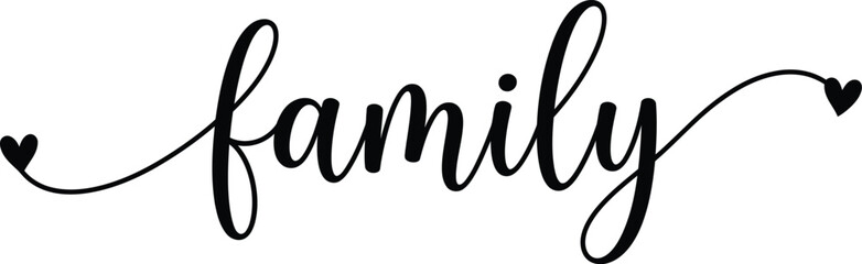 Elegant cursive calligraphy word family isolated on transparent background silhouette