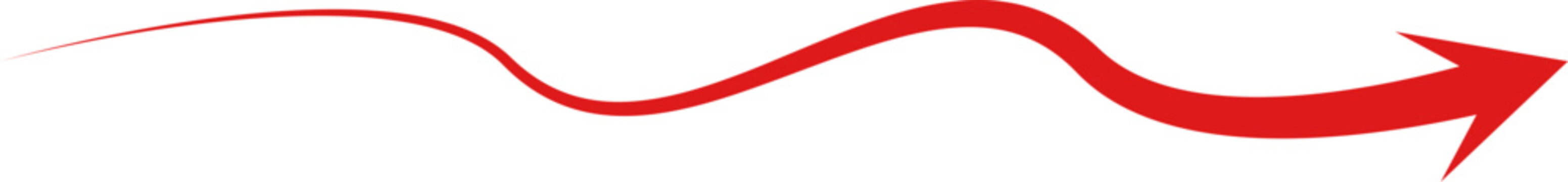 Red Hand Drawn Wavy Arrow Curved Direction Scribble Vector Illustration
