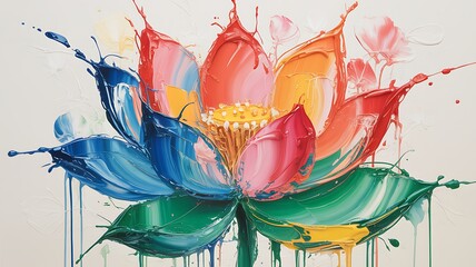 Obraz premium An abstract expressionist painting of a vibrant lotus flower featuring dynamic paint splashes and colorful textures