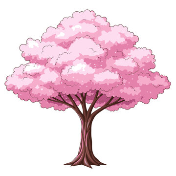 Beautiful blooming cherry blossom tree with vibrant pink flowers. EPS Editable