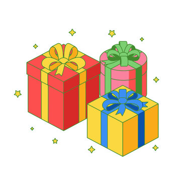 Colorful gift boxes with ribbons and bows for celebration. EPS Editable