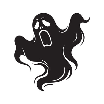 Screaming ghost silhouette vector icon, scary halloween character solid black design isolated on white background

