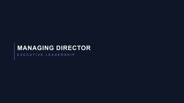 Managing director executive leadership title card for corporate presentations and business branding animation 4k