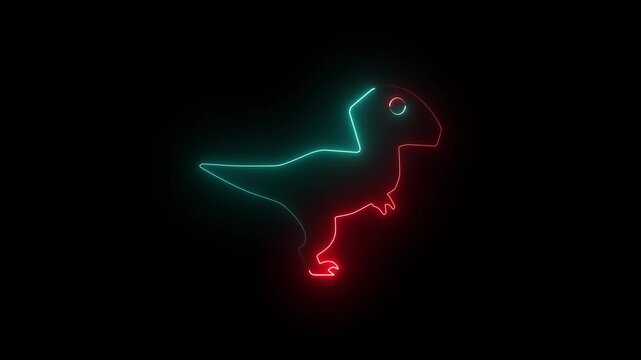 Neon dinosaur silhouette glowing on black background