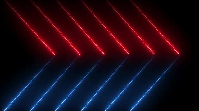 Red and Blue Neon Chevron Arrows Pointing Right on Black Background direction