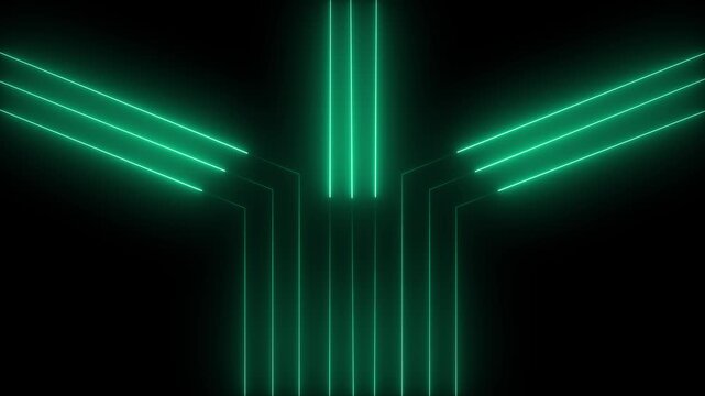 Green Neon Lines Forming an Abstract Geometric Shape on Black Background light