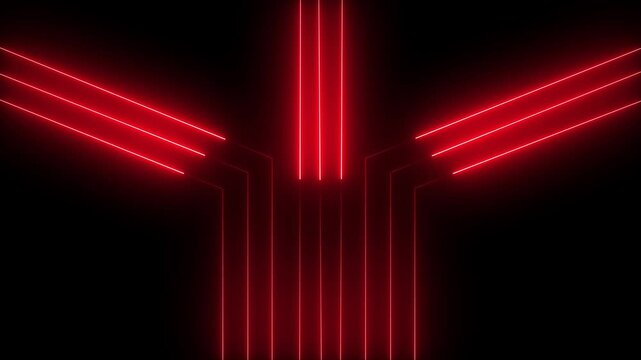 Red Neon Lines Forming an Abstract Geometric Shape on Black Background light