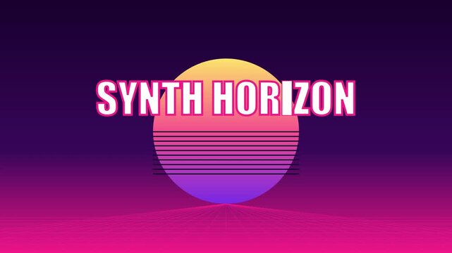 Synth horizon retro 80s style motion with glowing sunset and grid landscape animation 4k synthwave