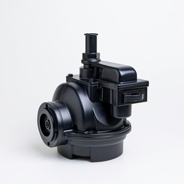 Black sewage ejector pump with float switch on a white background