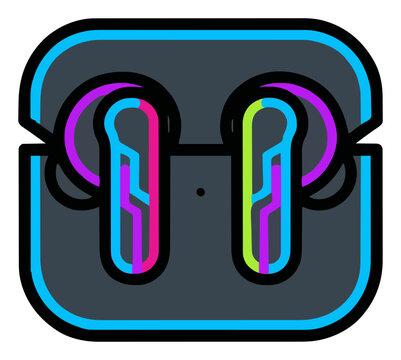 Wireless earbuds with neon glowing accents vector. Generative AI