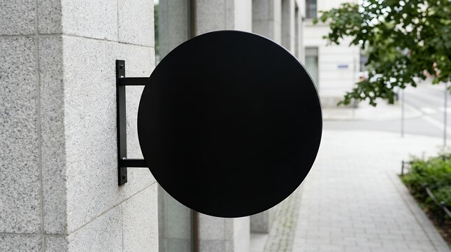 A Clean and Versatile Blank Black Outdoor Round Signage Mockup Perfect for Custom Branding Business Signs and Advertisement Placements in Various Outdoor Settings blank black outdoor round signage