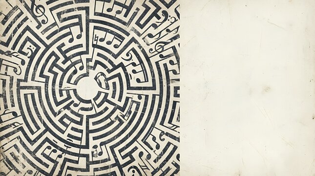 A seamless pattern of a music maze creatively rendered with a grunge effect for an abstract concept music maze seamless pattern with grunge effect abstract concept music musical notes symbols maze