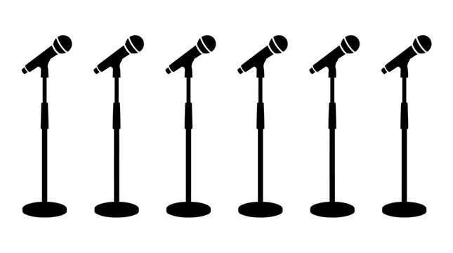 Black silhouettes of microphones on stands.