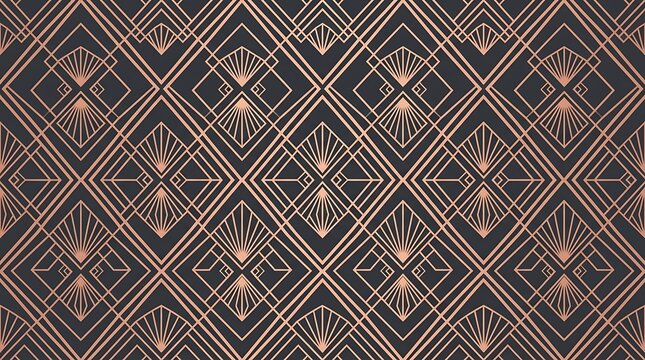 Elegant rose gold art deco geometric pattern on charcoal background