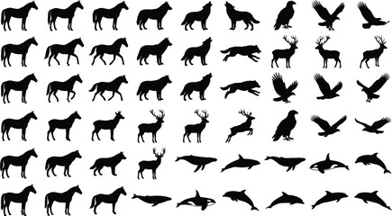 Wild Animals Birds and Marine Life Silhouette Vector Icons Mega Set © Beauty